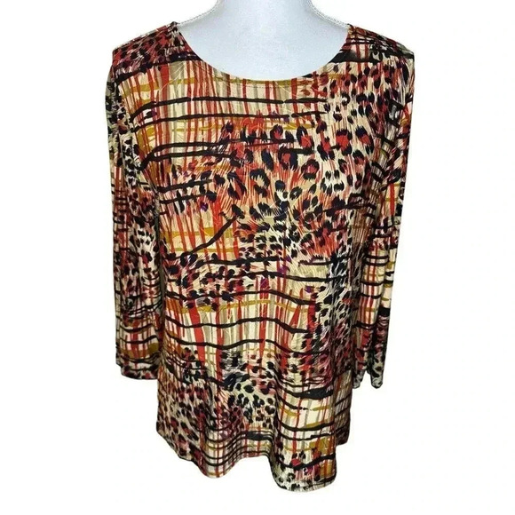 JM COLLECTION Petite‎ Large Long Sleeved Stretchy Animal Printed Top - Picture 1 of 6